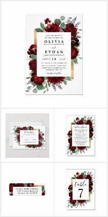 Red Gold and White Floral Wedding Invitations Set