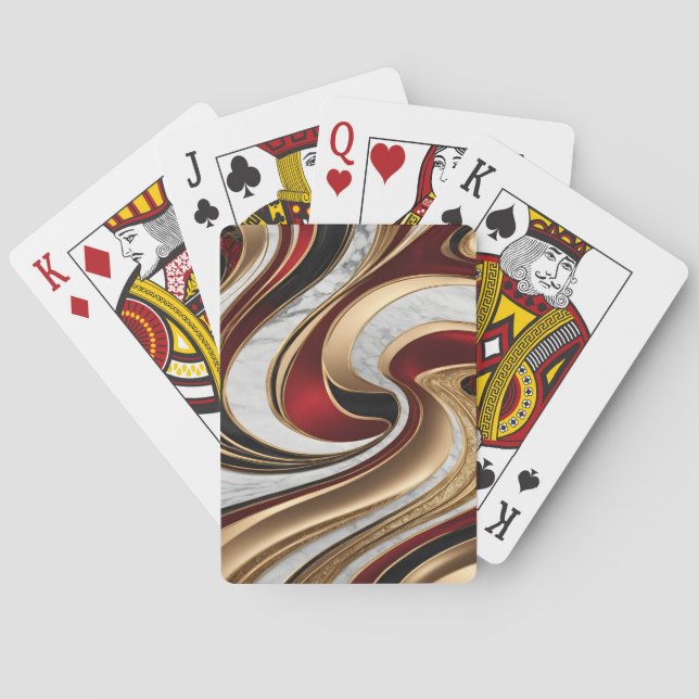Red Gold and White Marble Swirls Poker Cards (Back)