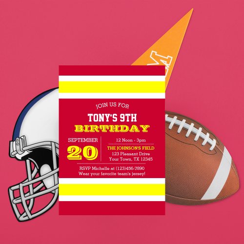 Red Gold and White Team Birthday Invitation