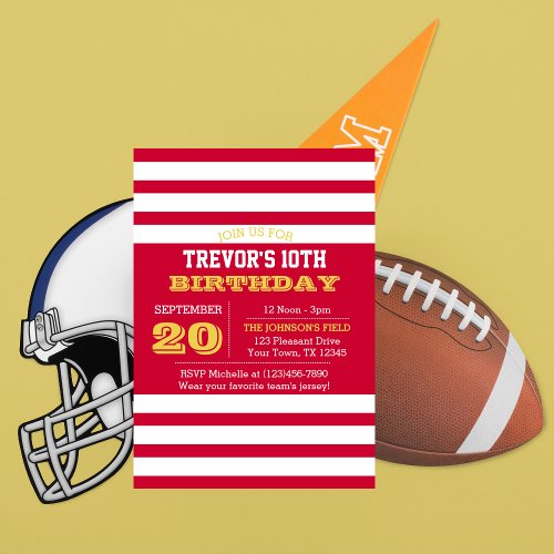 Red Gold and White Team Birthday Invitation