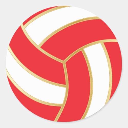 Red Gold and White Volleyball Classic Round Sticker