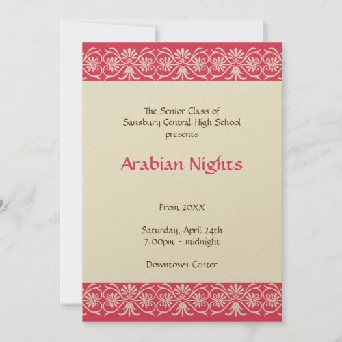 Red gold arabian junior senior prom formal dance personalized announcements