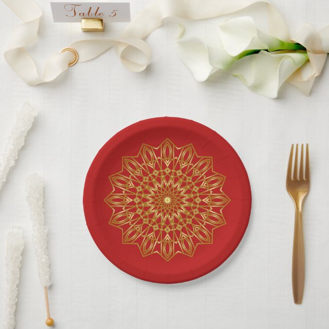 Red & Gold Arabic-inspired Paper Plates (Wedding)