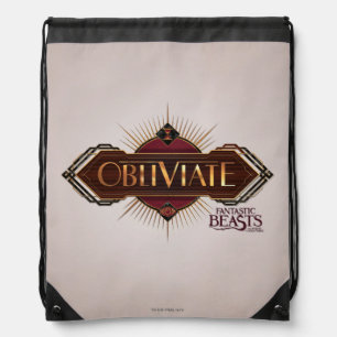 Red & Gold Art Deco Obliviate Spell Graphic Drawstring Bag
