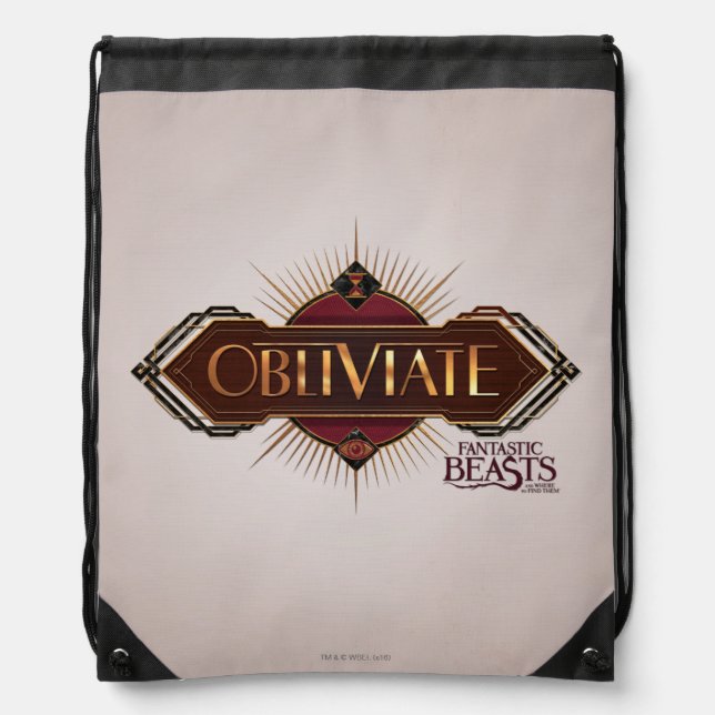 Red & Gold Art Deco Obliviate Spell Graphic Drawstring Bag (Front)
