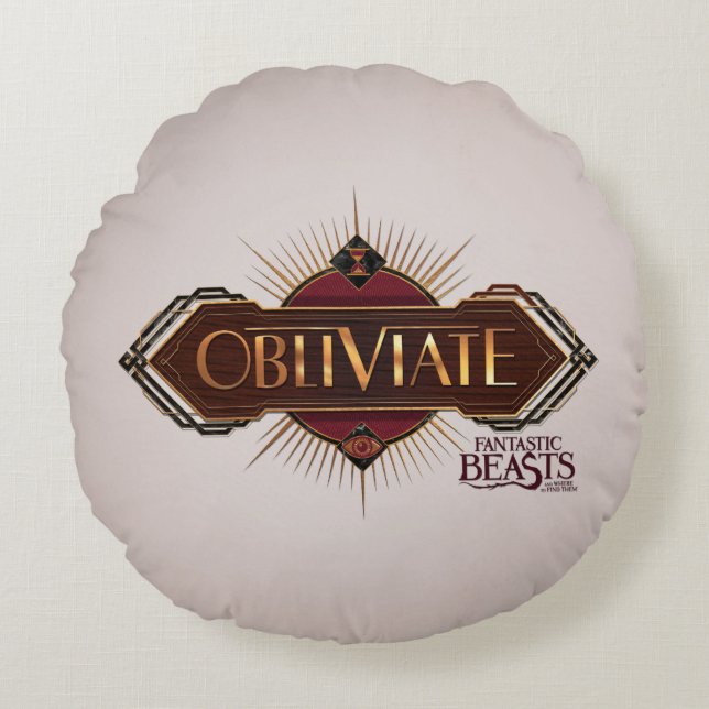 Red & Gold Art Deco Obliviate Spell Graphic Round Pillow (Front)