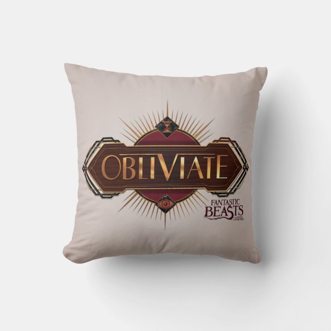 Red & Gold Art Deco Obliviate Spell Graphic Throw Pillow (Front)