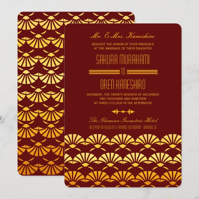 Red & Gold Art Deco Style Wedding Invites (Front/Back)