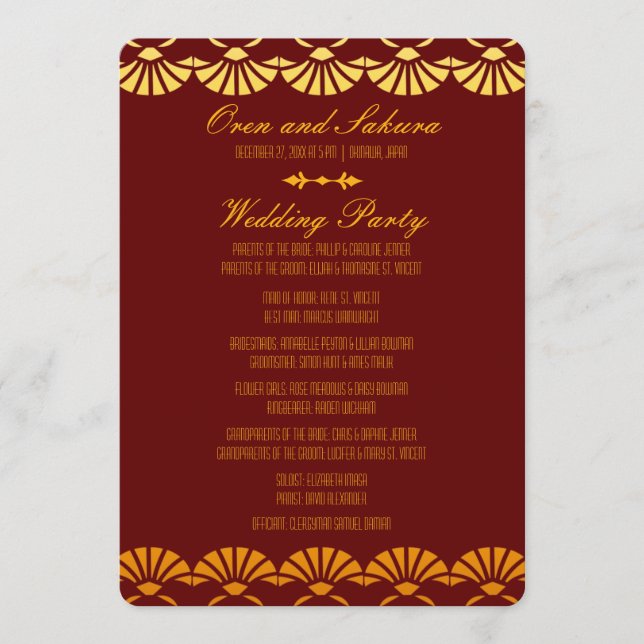 Red & Gold Art Deco Style Wedding Programs (Front)
