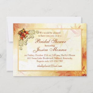Red gold autumn leaves and bird Bridal Shower Invitation