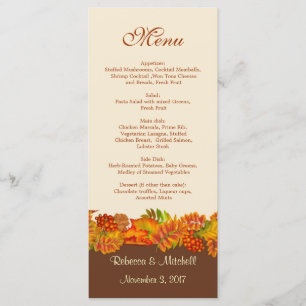 Red gold Autumn leaves Wedding Menu Rack Card