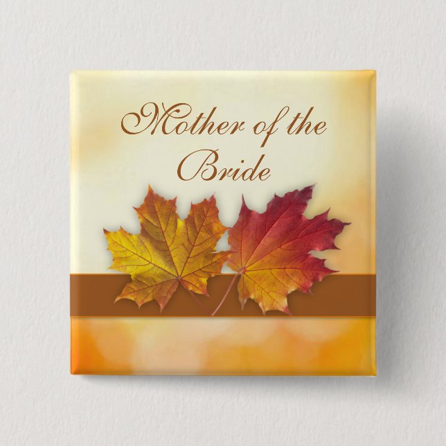 Red gold autumn leaves Wedding Pinback Button (Front)
