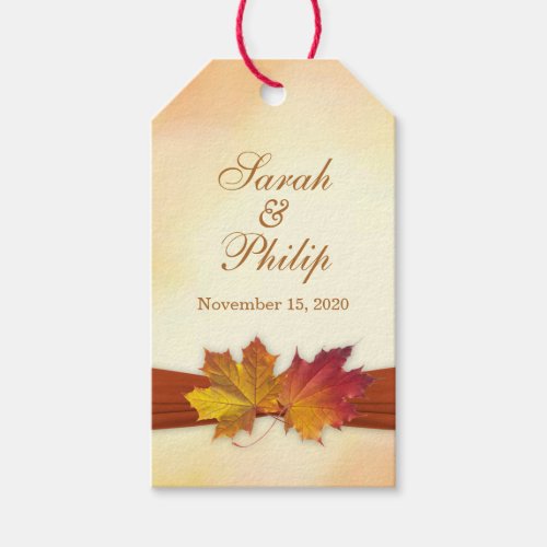 Red gold autumn leaves Wedding Thank you Gift tag