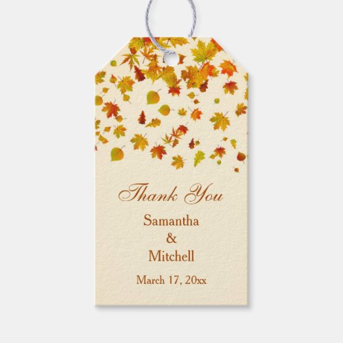 Red  gold autumn maple leaves Wedding Thank you Gift Tags