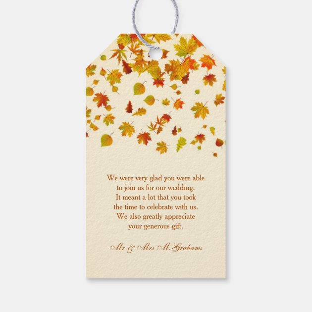 Red & Gold Autumn Maple Leaves Wedding Thank You Gift Tags