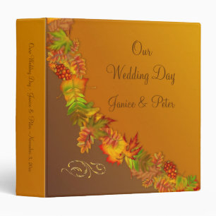 Red gold Autumnal leaves and berry Wedding Binder