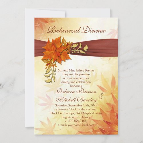 Autumnal leaves Rehearsal Dinner Custom Invite