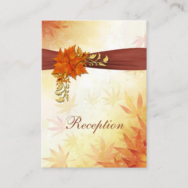 Red & gold Autumnal leaves Wedding Reception Card (Front)