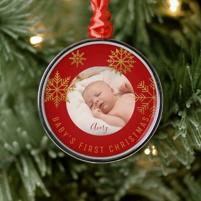 Red Gold Babys First Christmas Gift Ceramic Orname Metal Ornament (Tree)