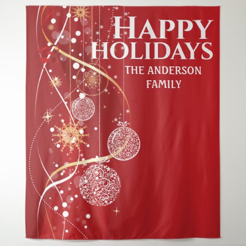 Red gold balls snowflake chic Christmas greeting Tapestry