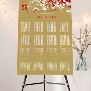 Red/Gold Bamboo Leaves Chinese Wedding Seat Chart Foam Board