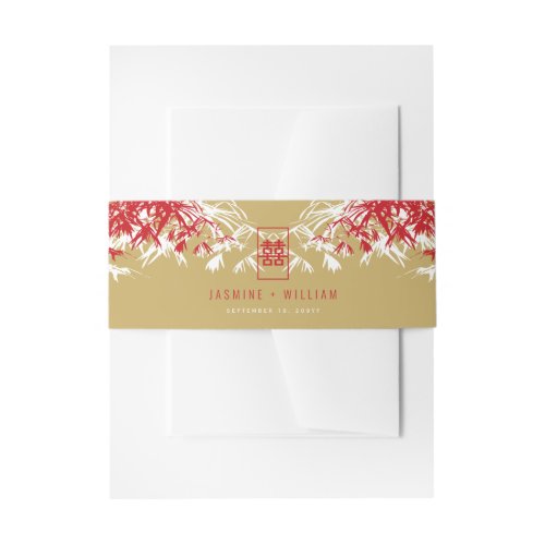 RedGold Bamboo Leaves Double Xi Chinese Wedding Invitation Belly Band