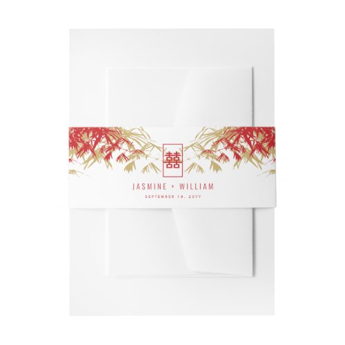 RedGold Bamboo Leaves Double Xi Chinese Wedding Invitation Belly Band