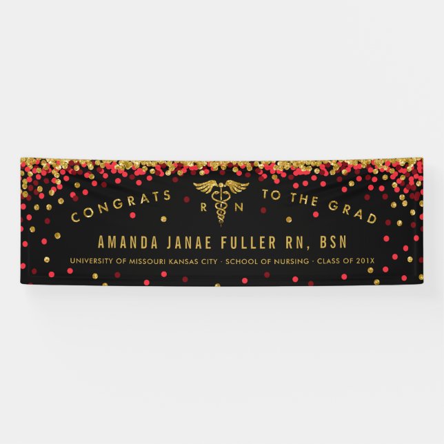 Red & Gold Banner for Nurse Graduation Party (Horizontal)