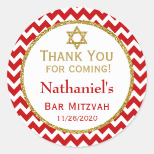 Red Gold Bar Mitzvah Thank You Coming Favor Tags