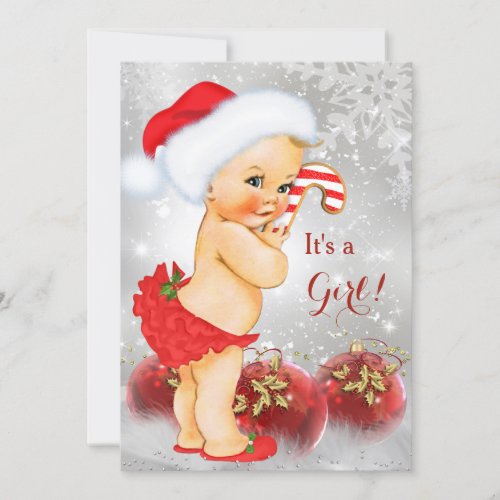 Red Gold Bauble Christmas Baby Shower Blonde Invitation