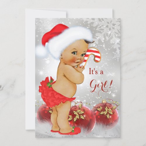 Red Gold Bauble Christmas Baby Shower Brunette Invitation