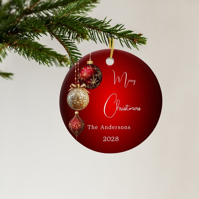 Red gold baubles Christmas Ceramic Ornament (Creator Uploaded)