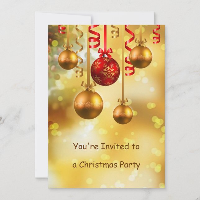 Red & gold baubles Christmas Party Invitation (Front)