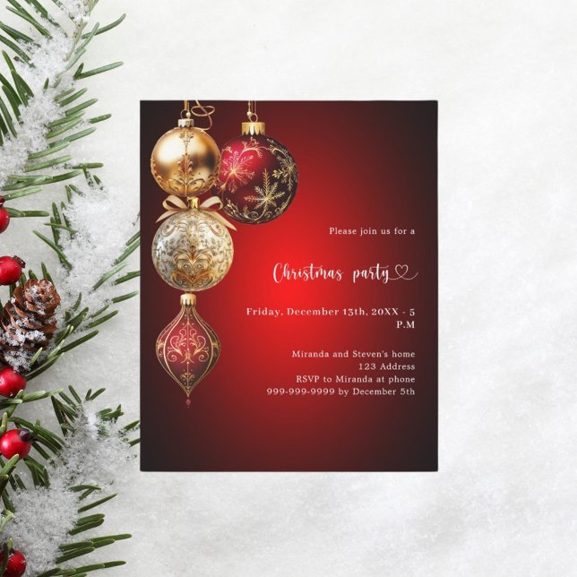 Red gold baubles Christmas Party invitation (Creator Uploaded)