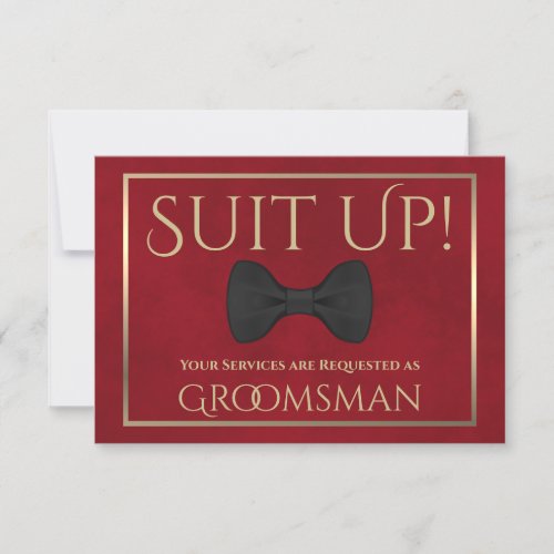 Red  Gold Be My Groomsman Fun Bow Tie Card