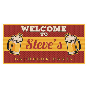 Red & Gold Beer Stein Bachelor Party Banner Cheers