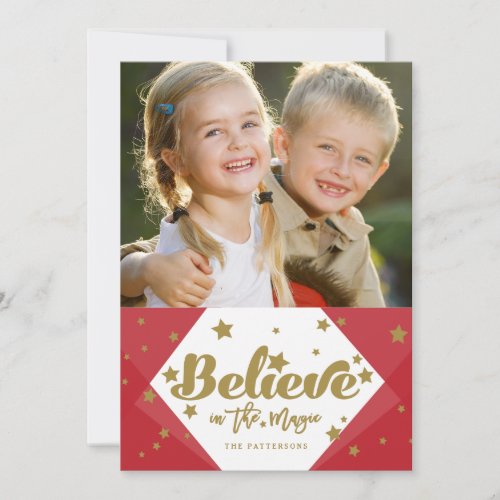 Red Gold Believe Christmas Holiday Photo Card