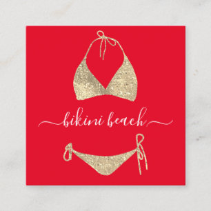 Red Gold Bikini Lingerie Beach Costume Underwear Square Business Card