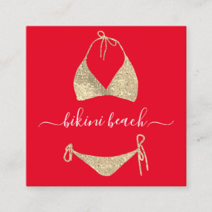 Red Gold Bikini Lingerie Beach Costume Underwear  Square Business Card