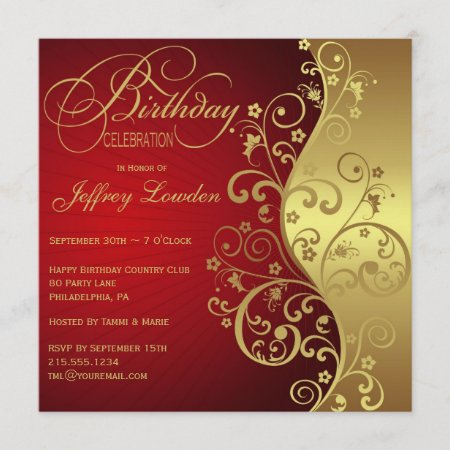 Red & Gold Birthday Party Invitation