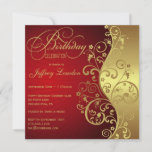 Red &amp; Gold Birthday Party Invitation at Zazzle