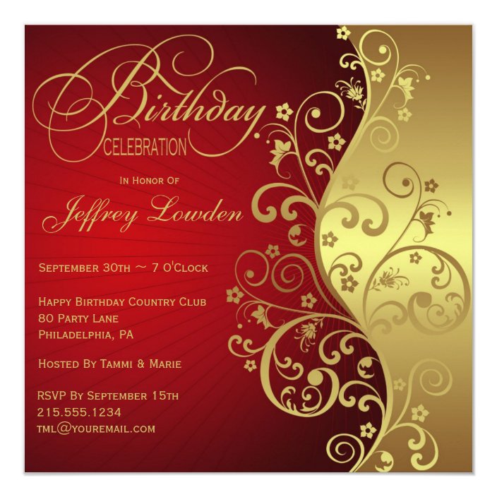 Red & Gold Birthday Party Invitation