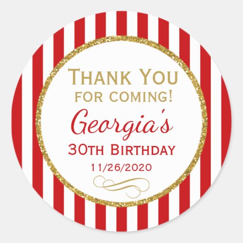 Red Gold Birthday Thank You For Coming Favor Tags