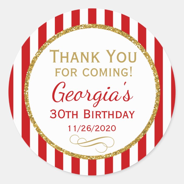 Red Gold Birthday Thank You For Coming Favor Tags Zazzle Com