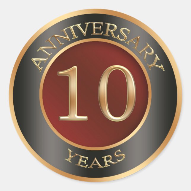 Red, gold, black 10th Wedding Anniversary Sticker (Front)
