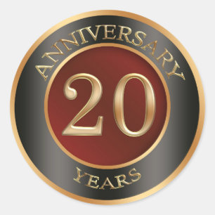 Red, gold, black 20th Wedding Anniversary Sticker