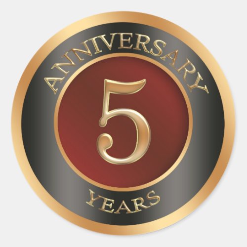 Red gold black 5th Wedding Anniversary Sticker