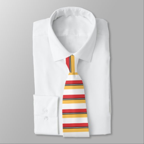 Red Gold Black and White Horizontally_Striped Tie