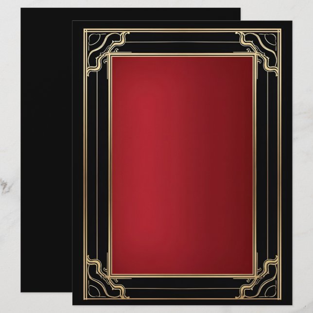 Red Gold Black Art Deco Luxury Stationery Paper (Front/Back)