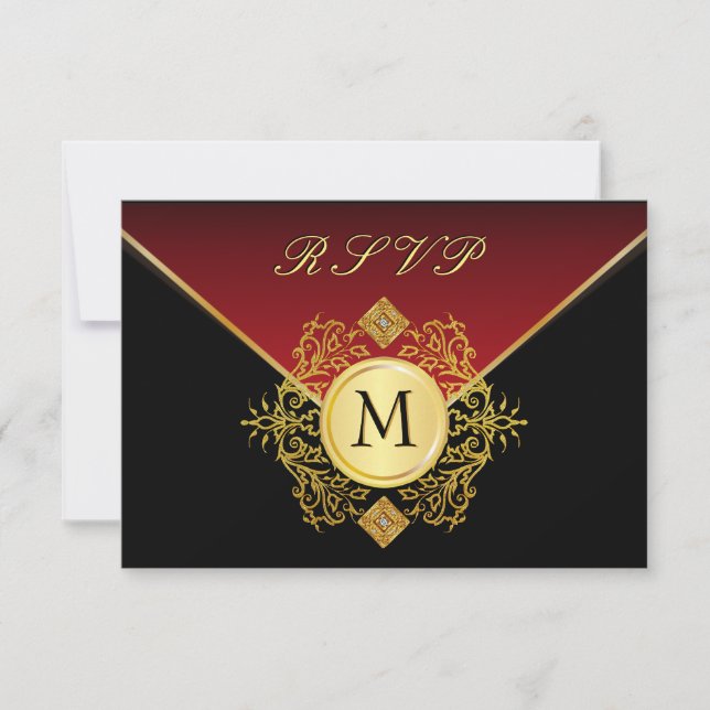 Red Gold Black Birthday Anniversary Wedding RSVP (Front)